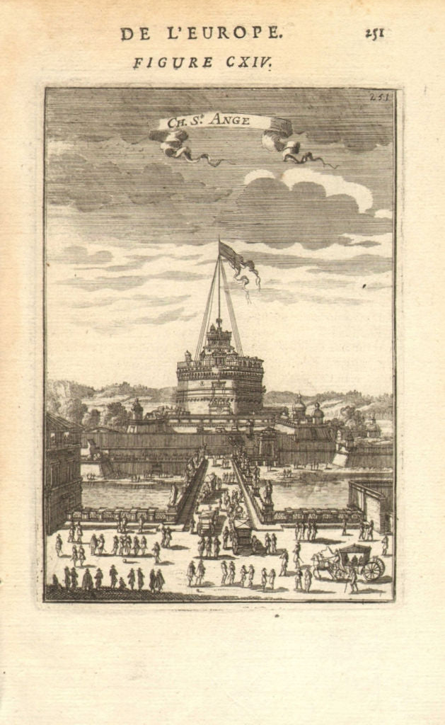 ROME. Castel Sant'Angelo. Decorative view. Carriages. MALLET 1683 old print